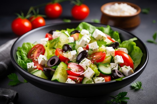 Delicious Greek Salad with Cherry Tomato Cucumber and Lettuce Generative AI