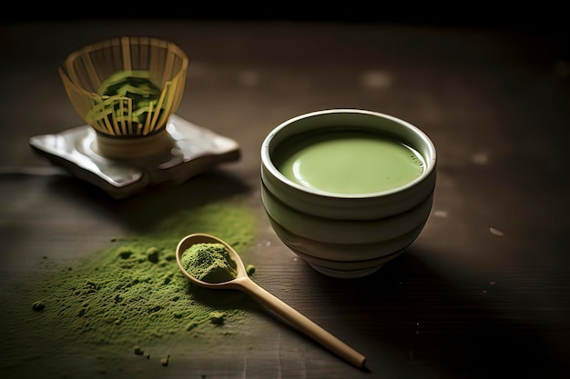 Изображение вкусного латте с зеленым чаем, созданное с помощью искусственного интеллекта