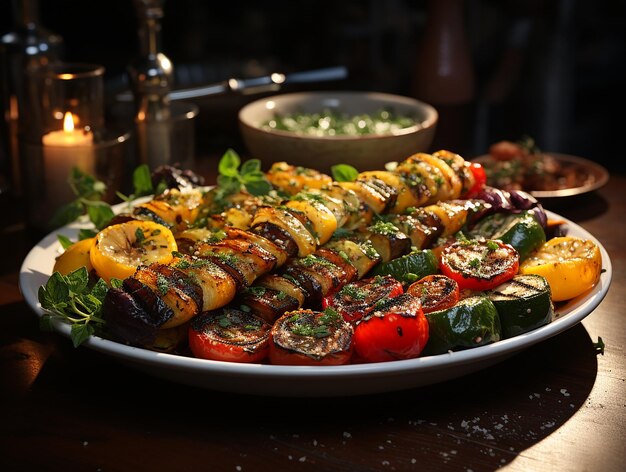 Delicious Grill Delights CloseUp of Grilled Vegetable Skewers with Colorful Peppers and Juicy Vege