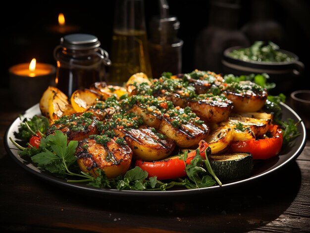 Delicious Grill Delights CloseUp of Grilled Vegetable Skewers with Colorful Peppers and Juicy Vege