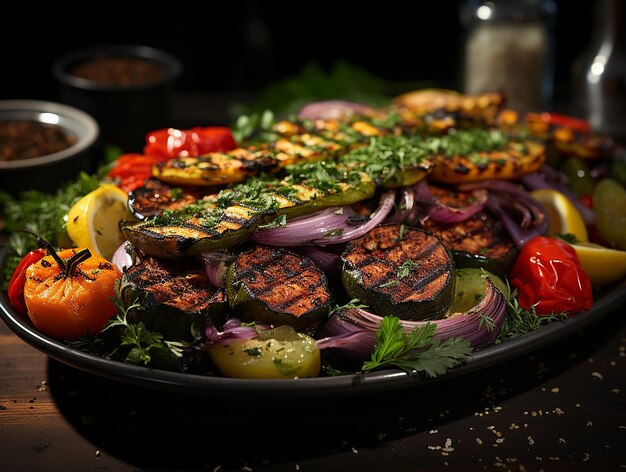 Delicious Grill Delights CloseUp of Grilled Vegetable Skewers with Colorful Peppers and Juicy Vege