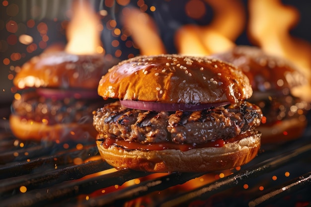 Photo delicious grilled burgers burger