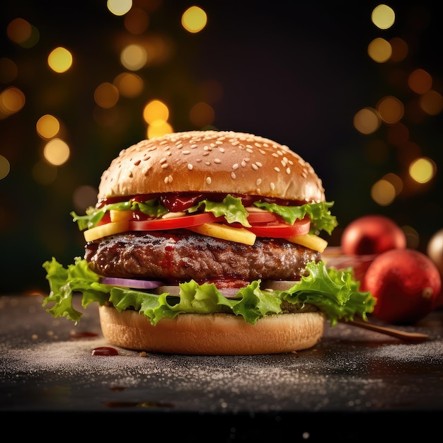 Delicious grilled burgers Fresh tasty burger on bokeh background