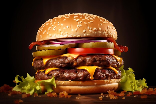 Delicious Grilled Cheeseburger with Salad on Studio Background