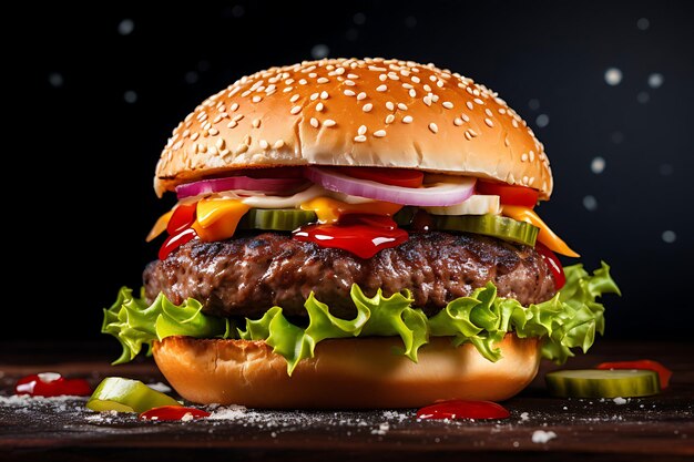 Delicious Grilled Cheeseburger with Salad on Studio Background