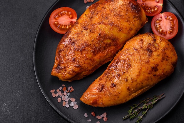 Delicious grilled chicken fillet with spices and herbs