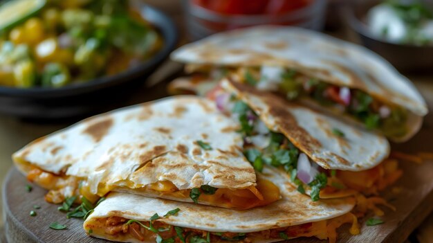 Delicious Grilled Chicken Quesadillas on Wooden Table