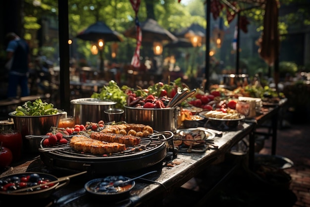 Delicious grilled corn with vegetables and spices on the table