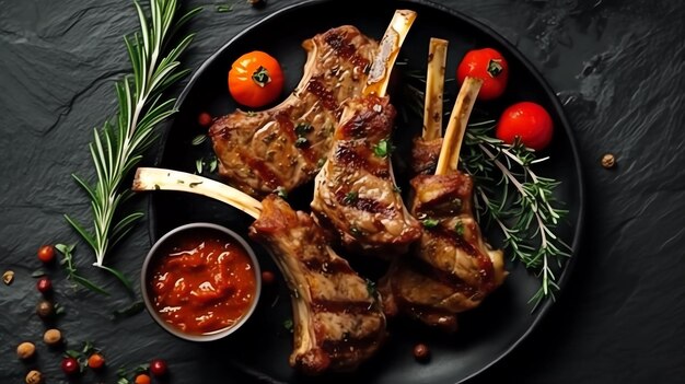 Delicious grilled lamb chops on the table