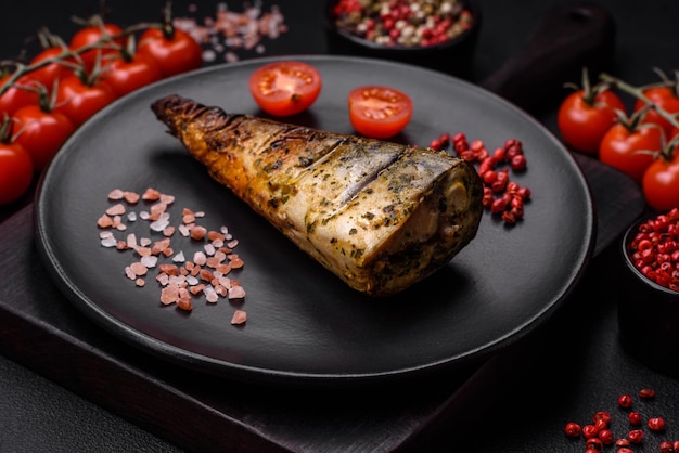 Delicious grilled ocean mackerel with salt spices and herbs