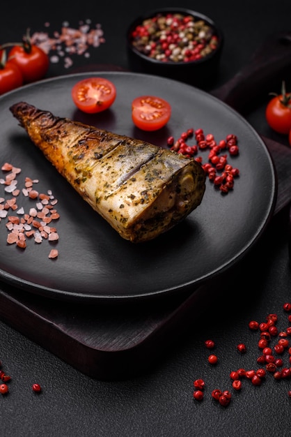 Delicious grilled ocean mackerel with salt spices and herbs