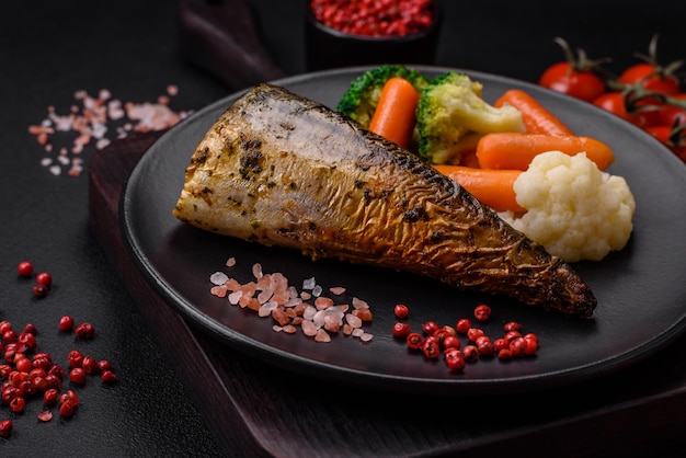 Delicious grilled ocean mackerel with salt spices and herbs