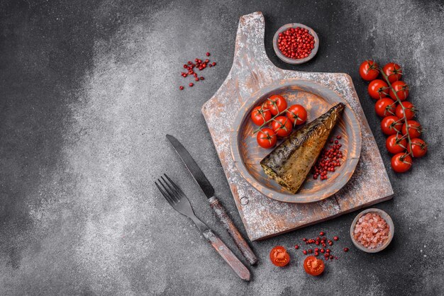 Delicious grilled ocean mackerel with salt spices and herbs