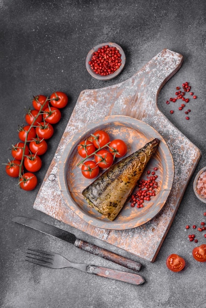 Delicious grilled ocean mackerel with salt spices and herbs