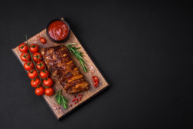 Photo delicious grilled pork ribs with sauce spices and herbs