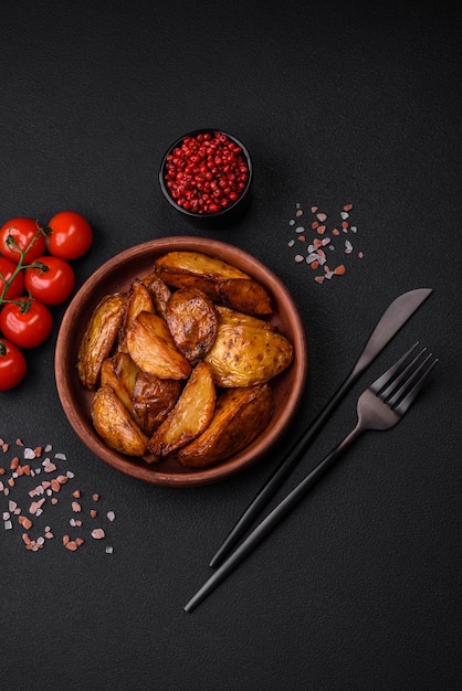 Delicious grilled potato slices with garlic spices and herbs