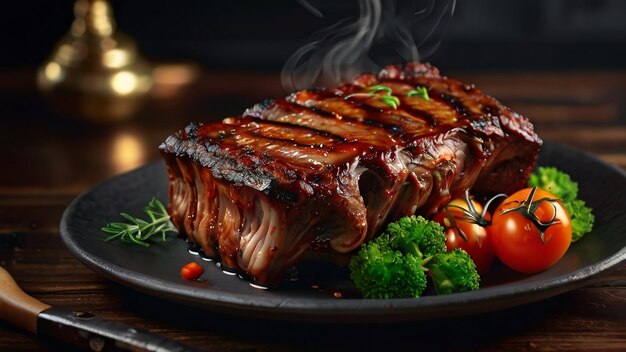 Delicious Grilled Ribs with Premium Steak Realistic Photography