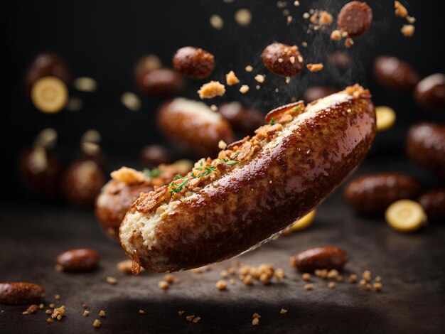 Фото Вкусная колбаса на гриле, универсальная ароматная еда, кинематографическая рекламная фотография wurst