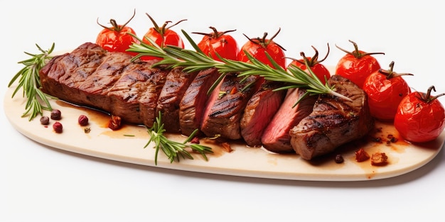 delicious grilled steak with roasted tomatoes and herbs elegantly isolated on a transparent backgro