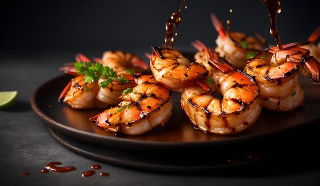 Delicious grilled tiger prawn background Generative AI