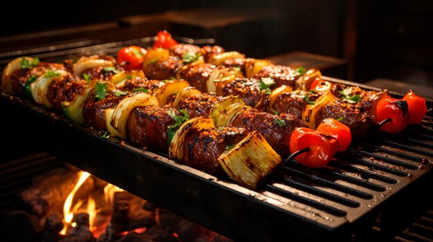 Foto deliziose verdure e carne alla griglia