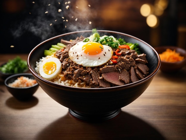 Delicious Gyudon beef donburi Japans gerecht van dun gesneden rundvlees en uien gekookt in savoryswe