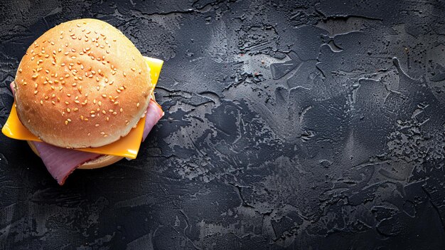 Delicious ham and cheese sandwich on a dark background