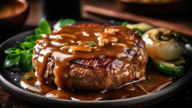 delicious hamburger steak with onions