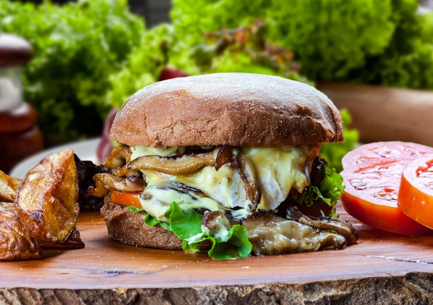 Delicious hamburger with Australian bread meat and vegetables