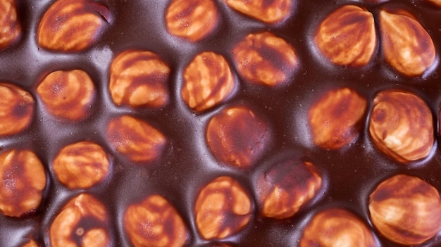 Delicious hazelnuts in chocolate closeup