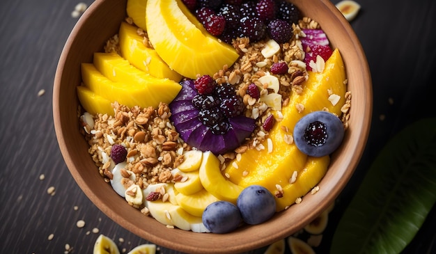 Delicious healthy acai bowl background Generative AI