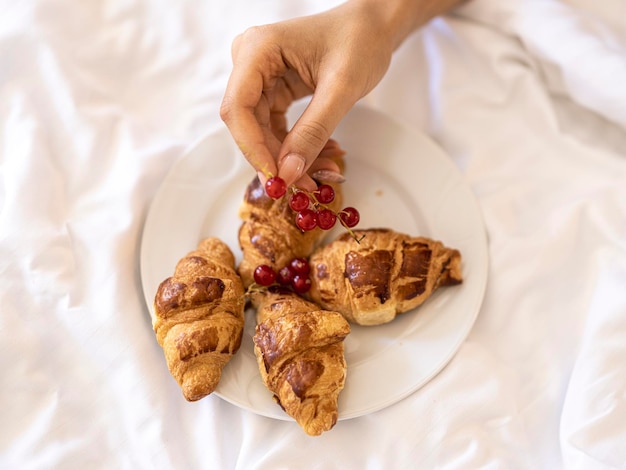 Delicious and healthy breakfast in bed