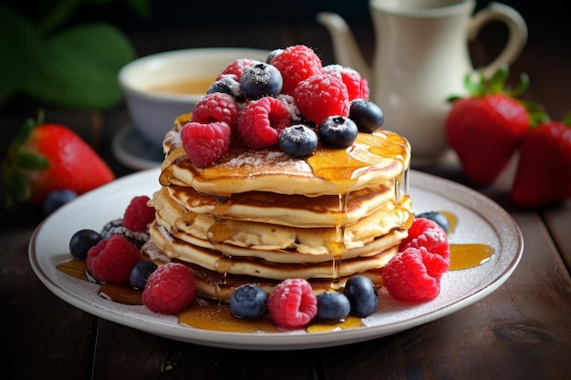 Delicious Healthy breakfast pancake plate Morning bakery Generate Ai