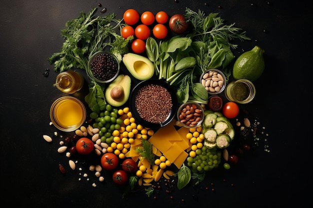 Delicious healthy food top view