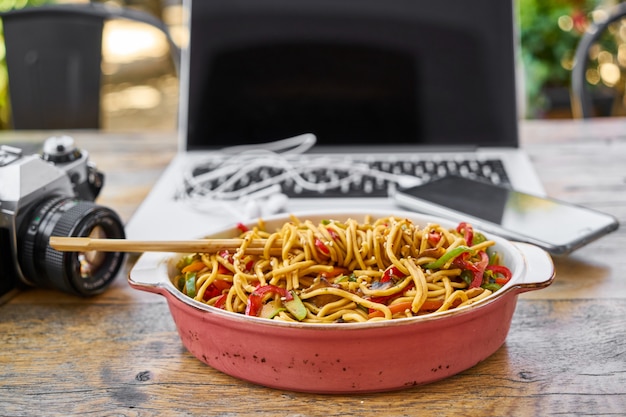 Delicious and healthy noodles on the table