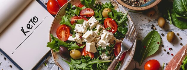 Фото Вкусный здоровый салат кето диета блокнот и план питания