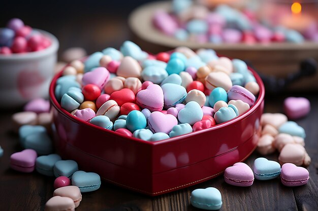 Photo delicious heart shaped candy arangement