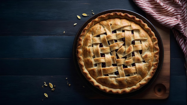 Photo delicious homemade apple pie on rustic white wooden table thanksgiving top view