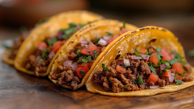 Photo delicious homemade beef tacos with fresh vegetables and herbs