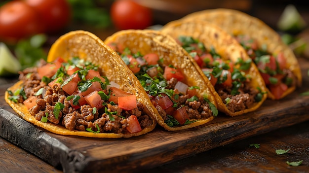 Photo delicious homemade beef tacos with fresh vegetables and herbs