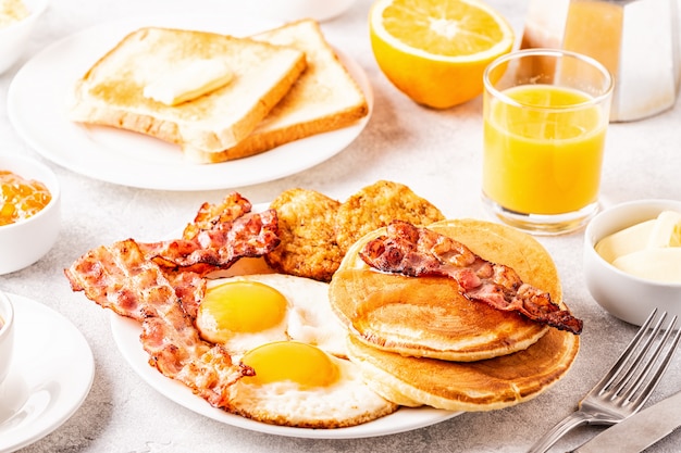 Delicious homemade breakfast with pancakes