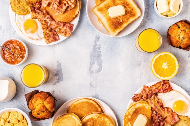 Delicious homemade breakfast with pancakes