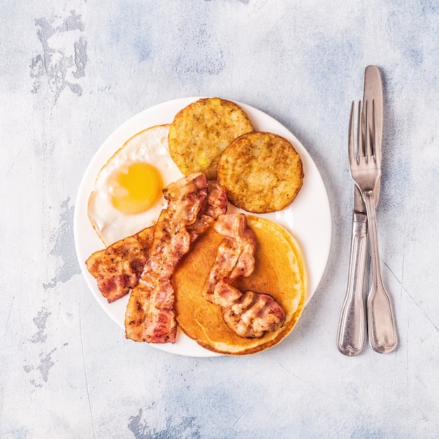 Delicious homemade breakfast with pancakes