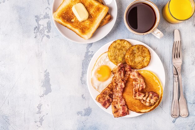 Delicious homemade breakfast with pancakes