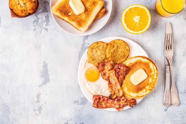 Delicious homemade breakfast with pancakes