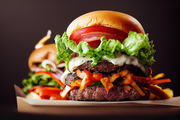 Delicious homemade burgers of beef cheese and vegetables