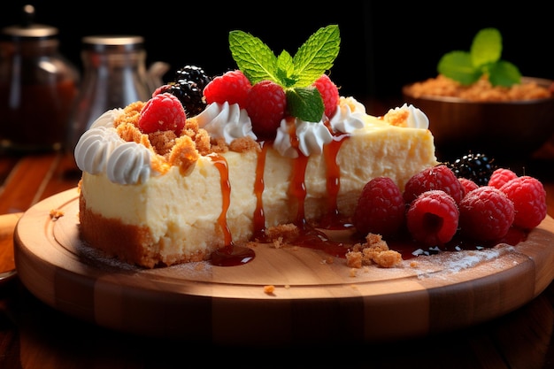 delicious homemade cake with berries on table