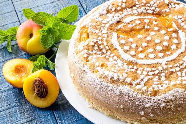 Delicious homemade cake with nectarines