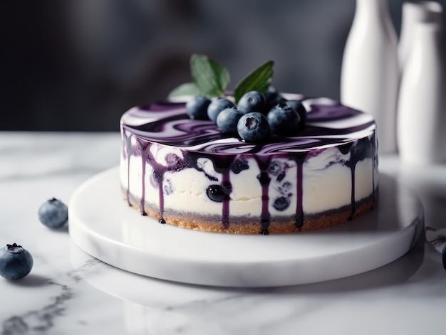 Delicious homemade cheesecake with blueberries Generative AI