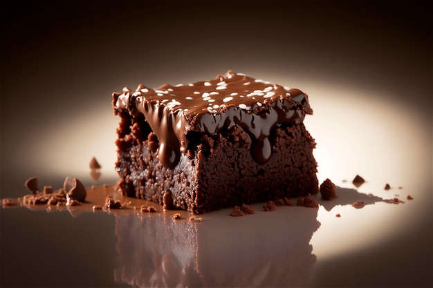 Delicious homemade chocolate brownie isolated on dark background AI generated Selective focus